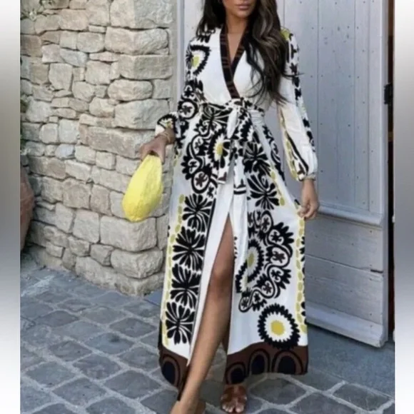 Zara Black, White, and Yellow Floral Maxi Dress or cover up - Picture 2 of 11